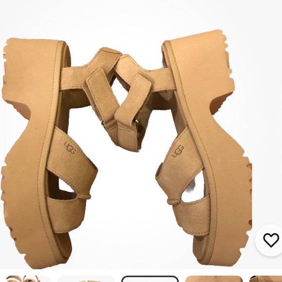 UGG Beige Suede NEW HEIGHTS Platform Sandals Size 10 NEW Adjustable No Box - Picture 4 of 10